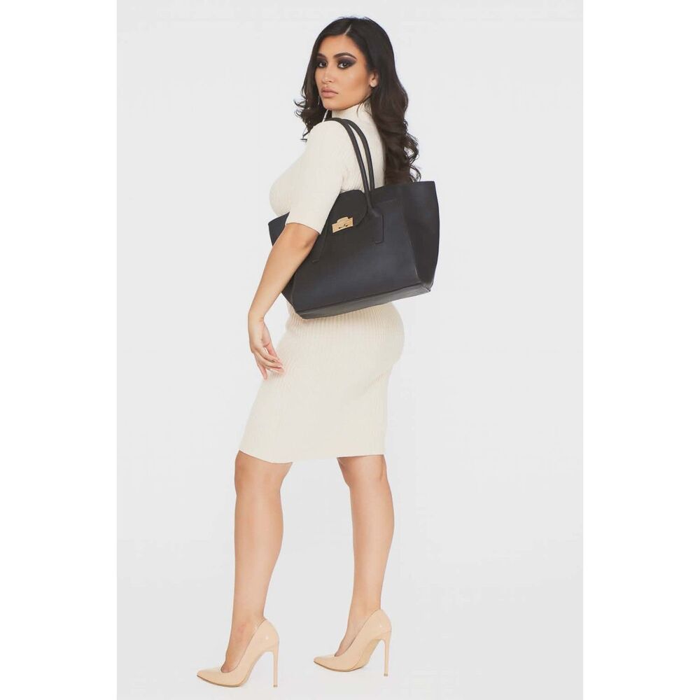 Charming Charlie Shoulder Bag Black Vegan Leather Tote Handbag WOMEN'S WOMAN'S
